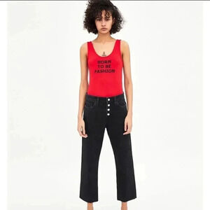 Zara Red & Black Born to be fashion bodysuit